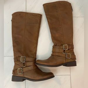 Madden Girl Knee High Tan/Brown Buckle Boots